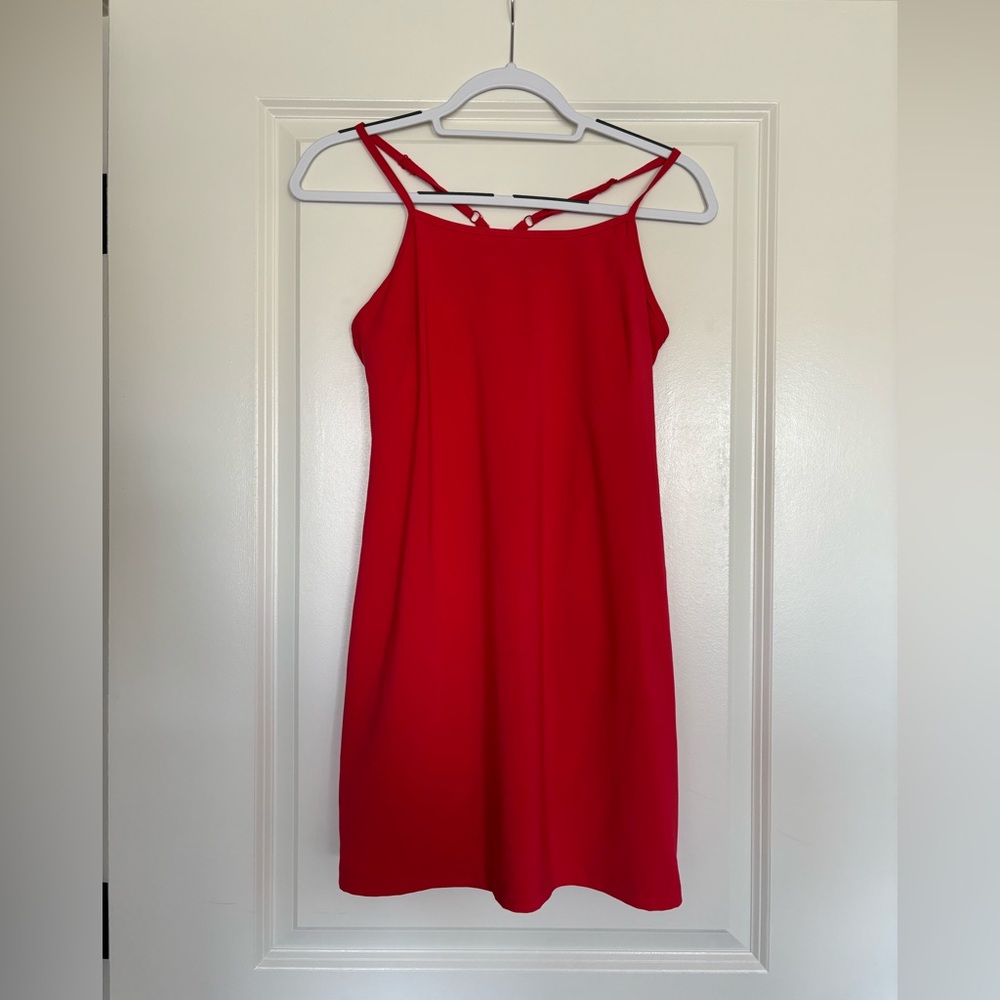 Athletic Red Mini Dress with Built-In Bra and Shorts